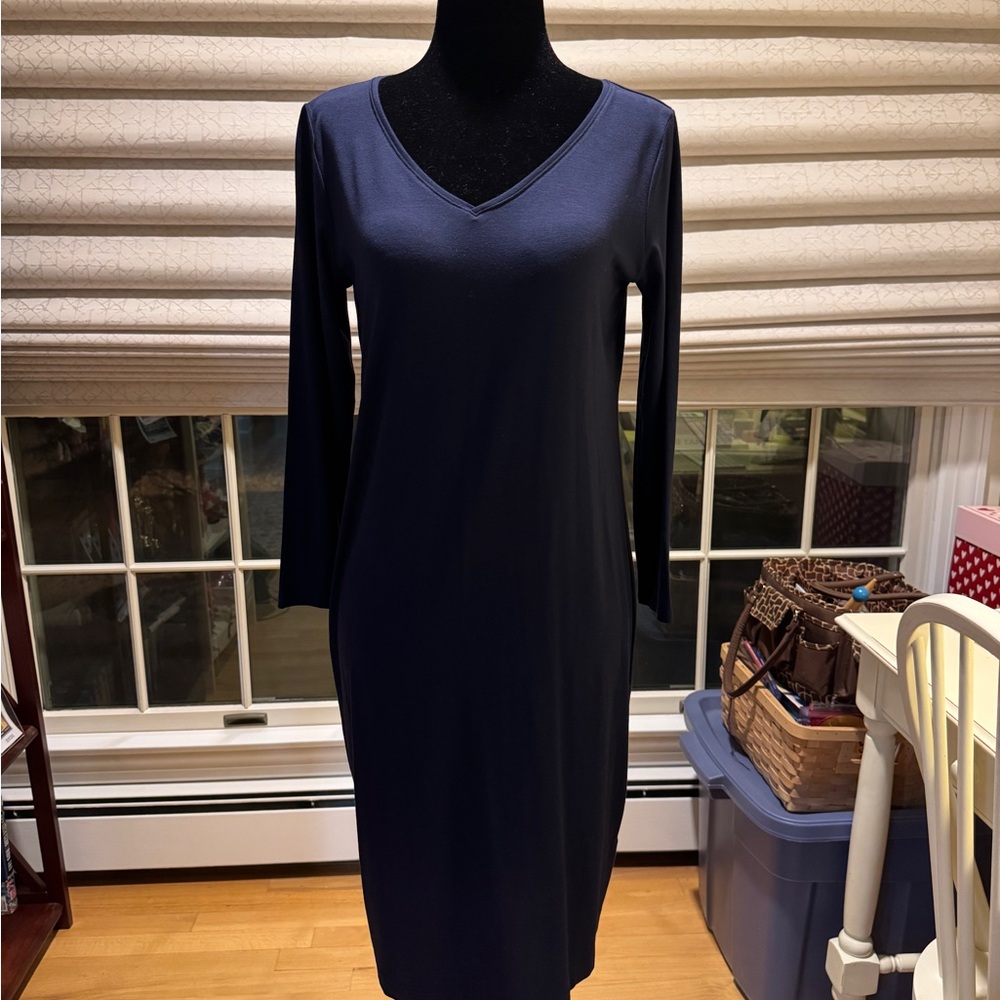 Eileen Fisher Navy Blue V-Neck Dress